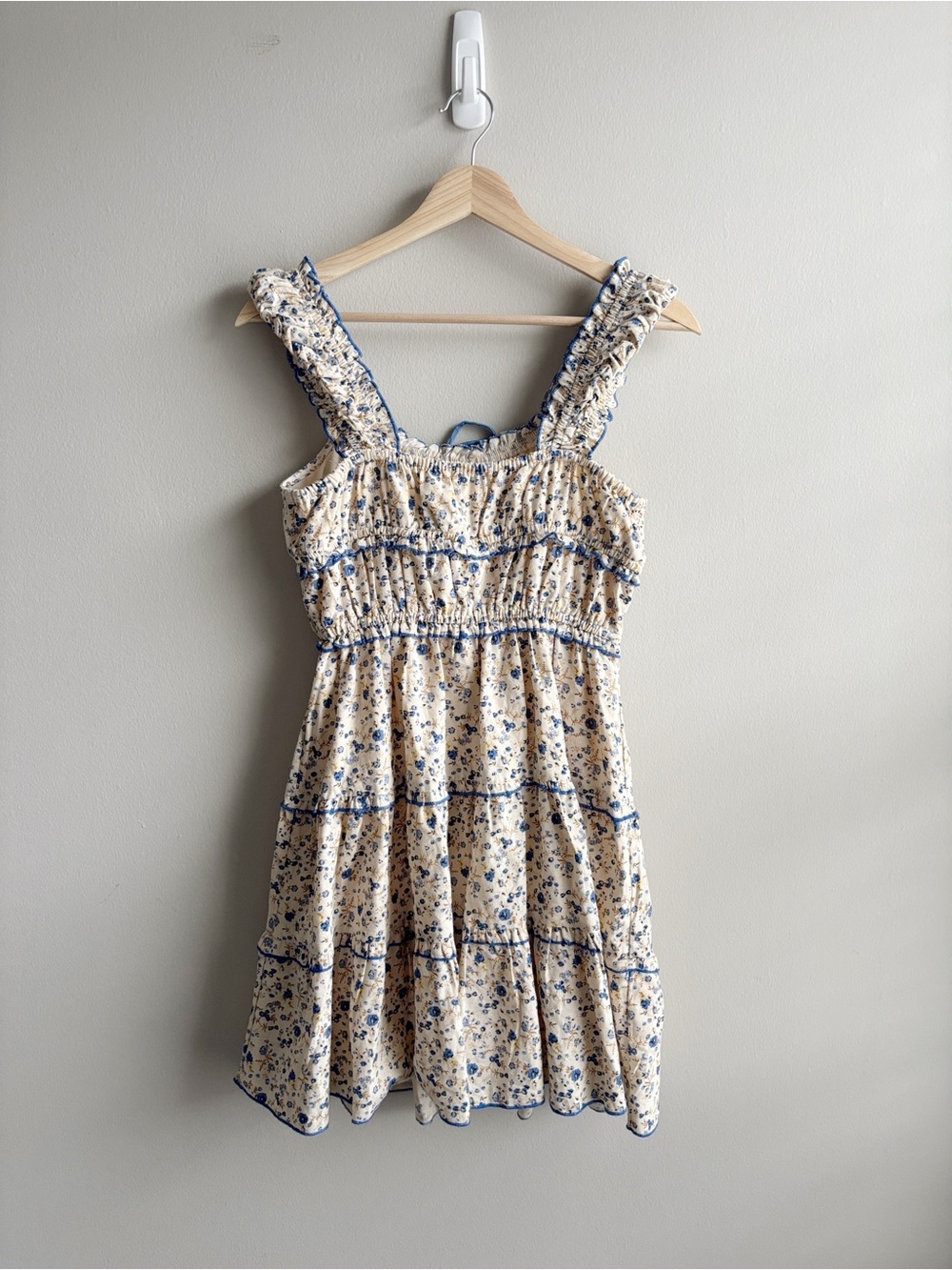 Floral Ruffle-Stripe Sundress in Cream and Blue - Picture 7 of 7